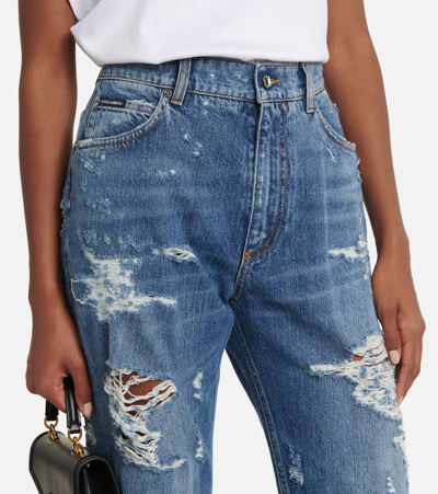 Shop Dolce & Gabbana Distressed High-rise Straight Jeans In Combined Colour