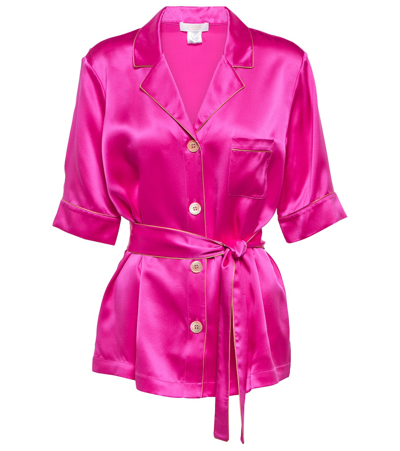 Shop Eres Rosy Belted Silk Satin Shirt In Laurier Rose/peau Doree