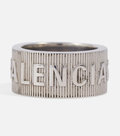 Shop Balenciaga Logo Sterling Silver Ring In Shiny Silver
