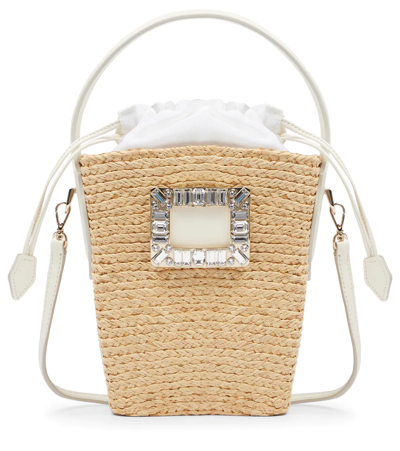 Roger Vivier Viv Basket Mini Crystal-embellished Leather-trimmed Raffia  Shoulder Bag In Multicolor | ModeSens