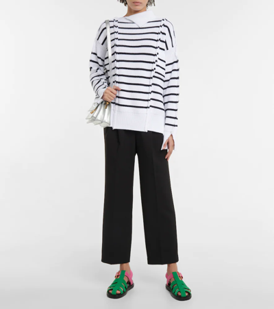 Shop Marni Striped Cotton Sweater In Lilly White