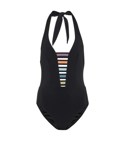 Shop Karla Colletto Beatrix Halterneck Swimsuit In Black Multi