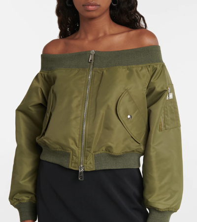 Shop Coperni Off-shoulder Bomber Jacket In Khaki Green