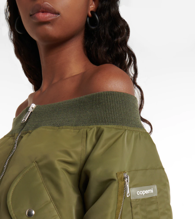 Shop Coperni Off-shoulder Bomber Jacket In Khaki Green