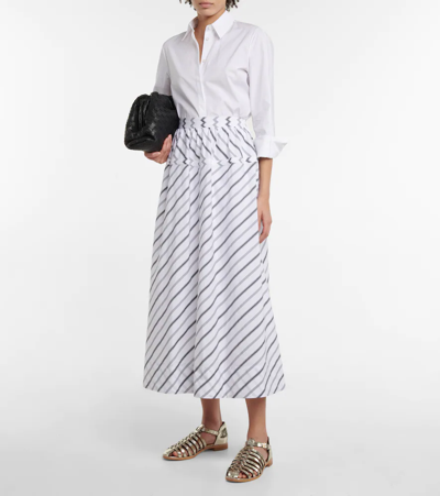 Shop Tory Burch Striped Cotton Midi Skirt In White Black