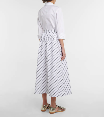 Shop Tory Burch Striped Cotton Midi Skirt In White Black