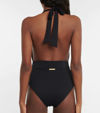 Shop Alexandra Miro Eva Halterneck Belted Swimsuit In Black