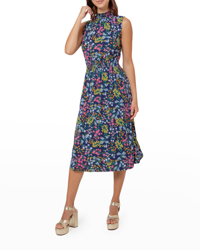 Shop Leota Samantha Mock-neck Sleeveless Dress In Wildflower Bouque