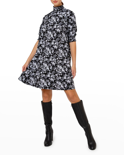 Shop Leota Raelyn Smocked Floral-print Dress In Bouquet Black