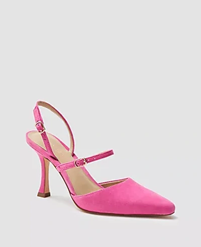 Shop Ann Taylor Suede Double Strap Pointy Toe Pumps In Pink Flare
