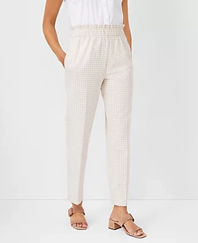 Shop Ann Taylor The Petite Gingham Pull On Tapered Pant In Cashmere Khaki