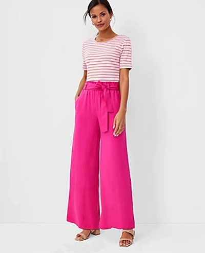 Shop Ann Taylor The Petite Tie Waist Pant In Pink Flare