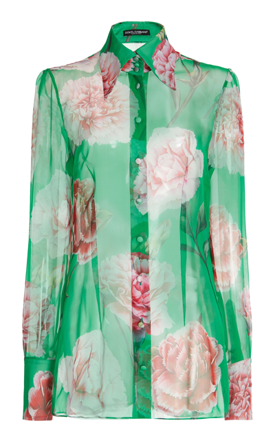 Shop Dolce & Gabbana Women's Floral Chiffon Shirt