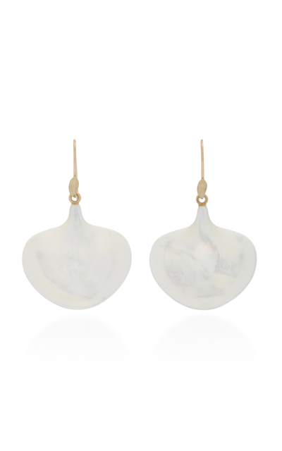 Shop Annette Ferdinandsen Medium Ginkgo Leaf 14k Yellow Gold Mother-of-pearl Earrings In White