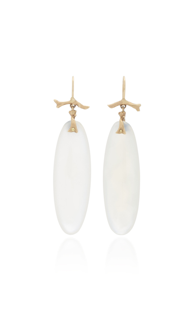 Shop Annette Ferdinandsen 14k Gold Milky Agate Branch Earrings In White