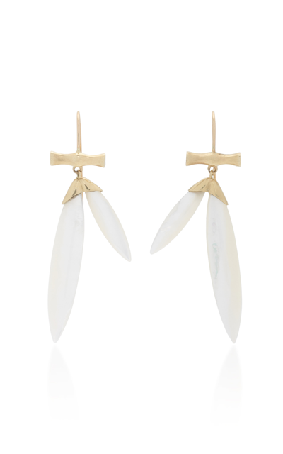 Shop Annette Ferdinandsen 14k Gold Mother Of Pearl Bamboo Earrings In White