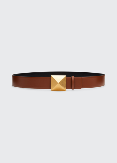 Shop Valentino One Stud Reversible Leather Belt In Brown