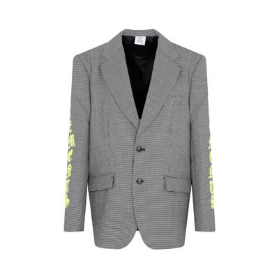 Shop Vetements Gothic Logo Tailored Blazer Jacket In Grey