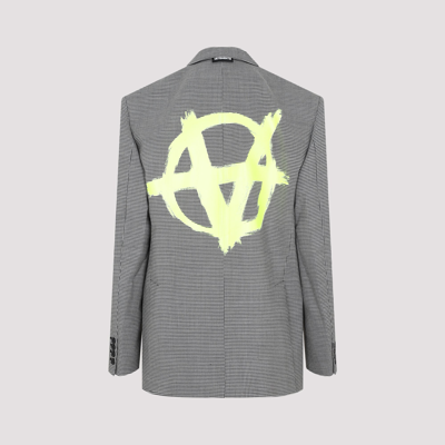 Shop Vetements Gothic Logo Tailored Blazer Jacket In Grey