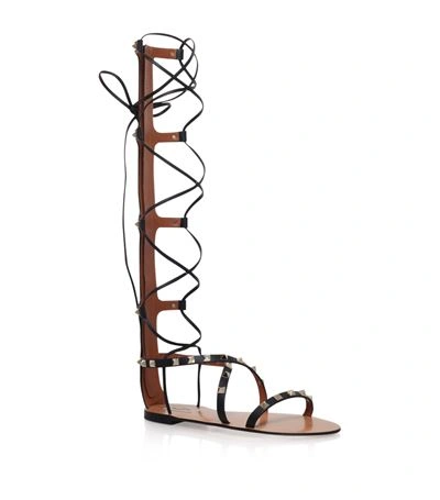 Shop Valentino Rockstud Knee High Gladiator Sandal