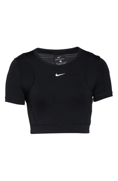Shop Nike Pro Aeroadapt Crop Top In Black/ Black/ Metallic Silver