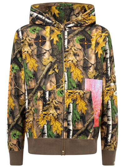 Shop A Bathing Ape Forest Camo Wide Full-zip Hoodie In Brown