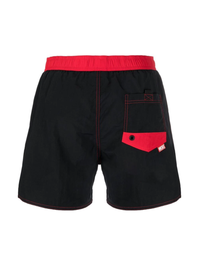 Diesel Embroidered-logo Swim Shorts In Schwarz