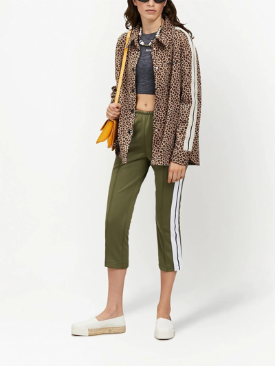 Palm Angels Cropped Printed Marled Stretch Top In Grey