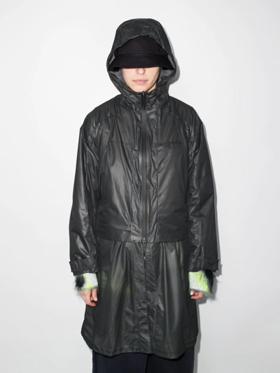 Shop Y-3 Hooded Midi Raincoat In Schwarz
