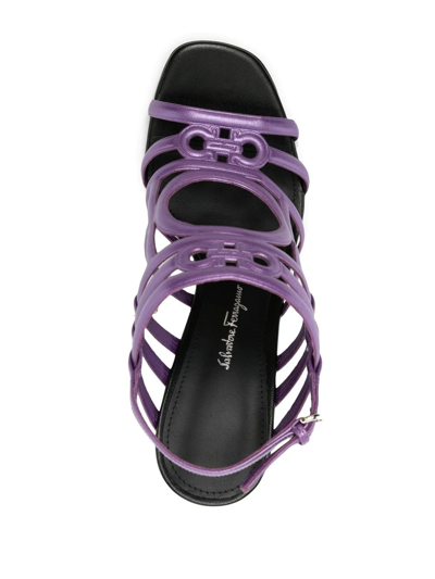Ferragamo Mirrored Heel Strappy Sandal In Violett