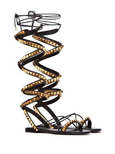 Valentino No Limit Rockstud Ankle-wrap Gladiator Sandals In Black