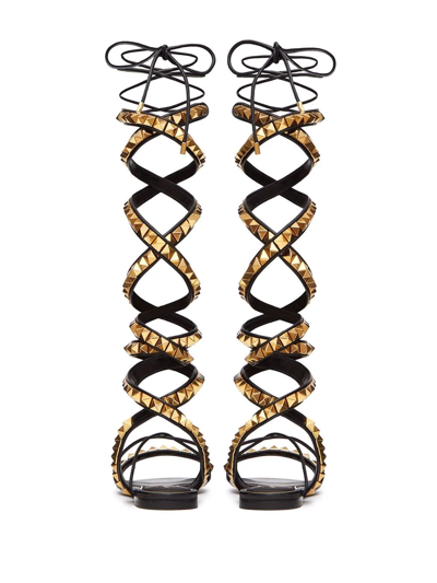 Valentino No Limit Rockstud Ankle-wrap Gladiator Sandals In Black