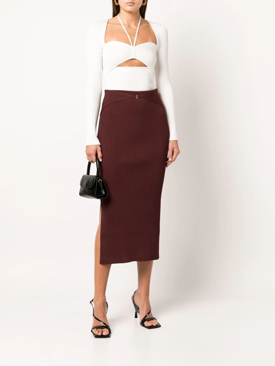 Simkhai Alexia Ribbed Long-sleeve Self-tie Halter Top In Weiss