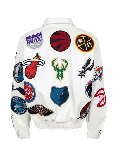 Jeff Hamilton Faux Leather Nba Bomber Jacket In Weiss