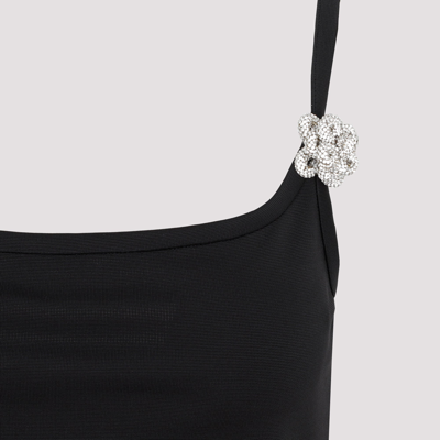 Shop Mach & Mach Mini Dress With Crystal Flowers In Black