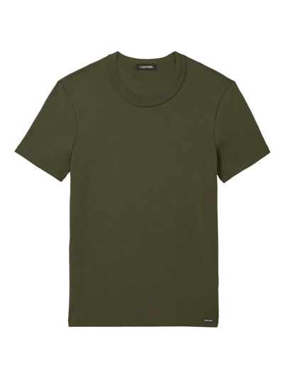 Shop Tom Ford Men's Stretch-cotton Crewneck T-shirt In Brown Olive