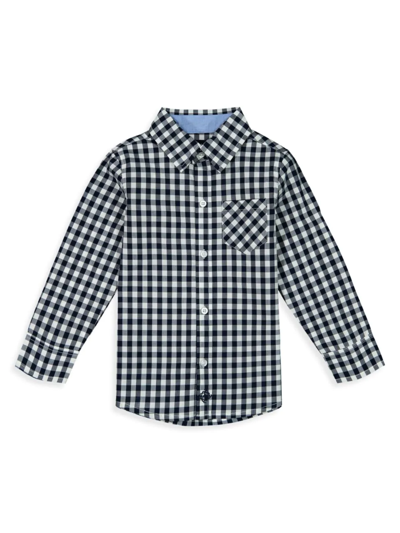 Shop Andy & Evan Boy's Gingham Button-up Shirt In Navy