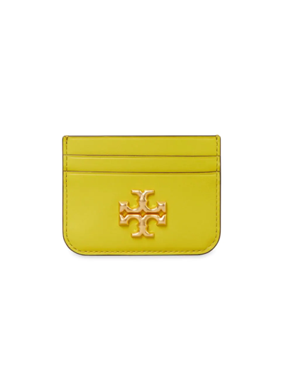 Shop Tory Burch Women's Eleanor Leather Card Case In Island Chartreuse