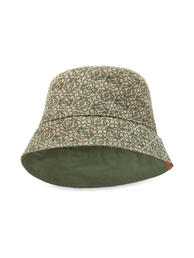 Shop Loewe Men's Reversible Anagram Bucket Hat In Khaki Green