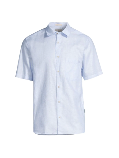 Shop Ted Baker Men's Addle Linen Short-sleeve Shirt In Light Blue