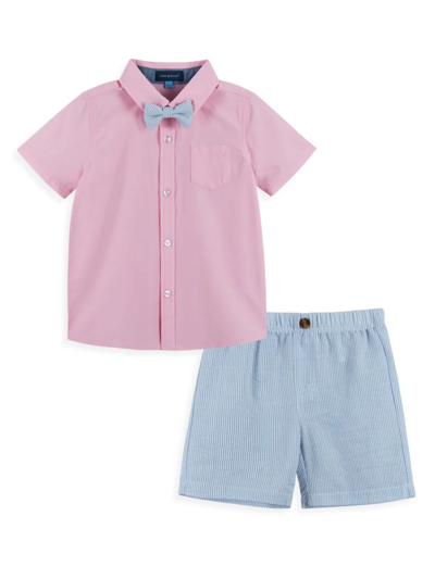 Shop Andy & Evan Baby Boy's 2-piece Button-up Shirt & Seersucker Shorts Set In Pink Blue