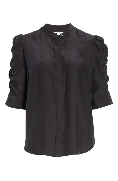 Shop Frame Shirred Sleeve Silk Blouse In Noir
