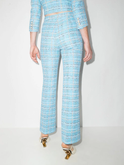 Shop Alessandra Rich Checked Tweed Flared Trousers In Blue