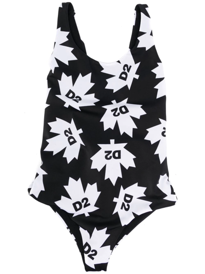 Dsquared2 Maple Leaf-print Swimsuit In Black