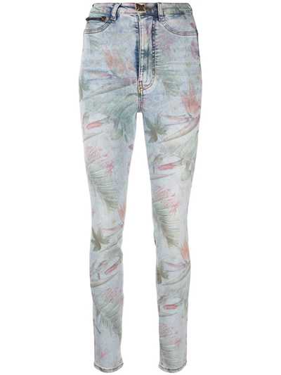 Shop Philipp Plein Floral-print Skinny Jeans In Blue