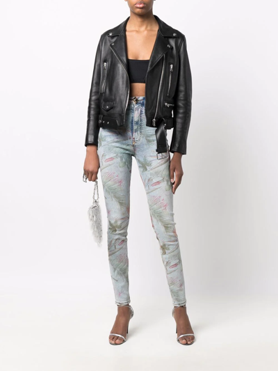 Shop Philipp Plein Floral-print Skinny Jeans In Blue