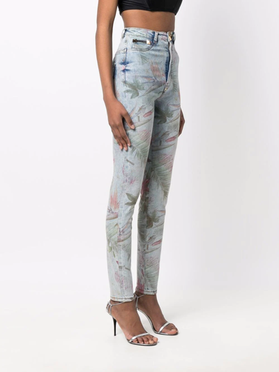 Shop Philipp Plein Floral-print Skinny Jeans In Blue