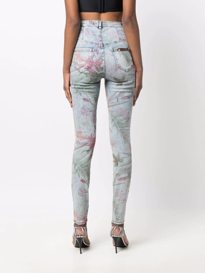 Philipp Plein Floral-print Skinny Jeans In Blue