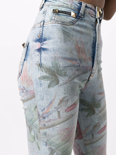 Shop Philipp Plein Floral-print Skinny Jeans In Blue