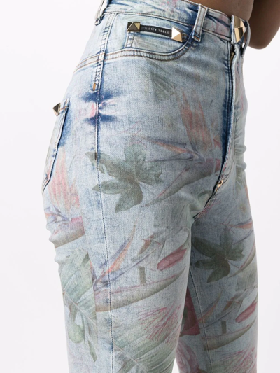 Philipp Plein Floral-print Skinny Jeans In Blue